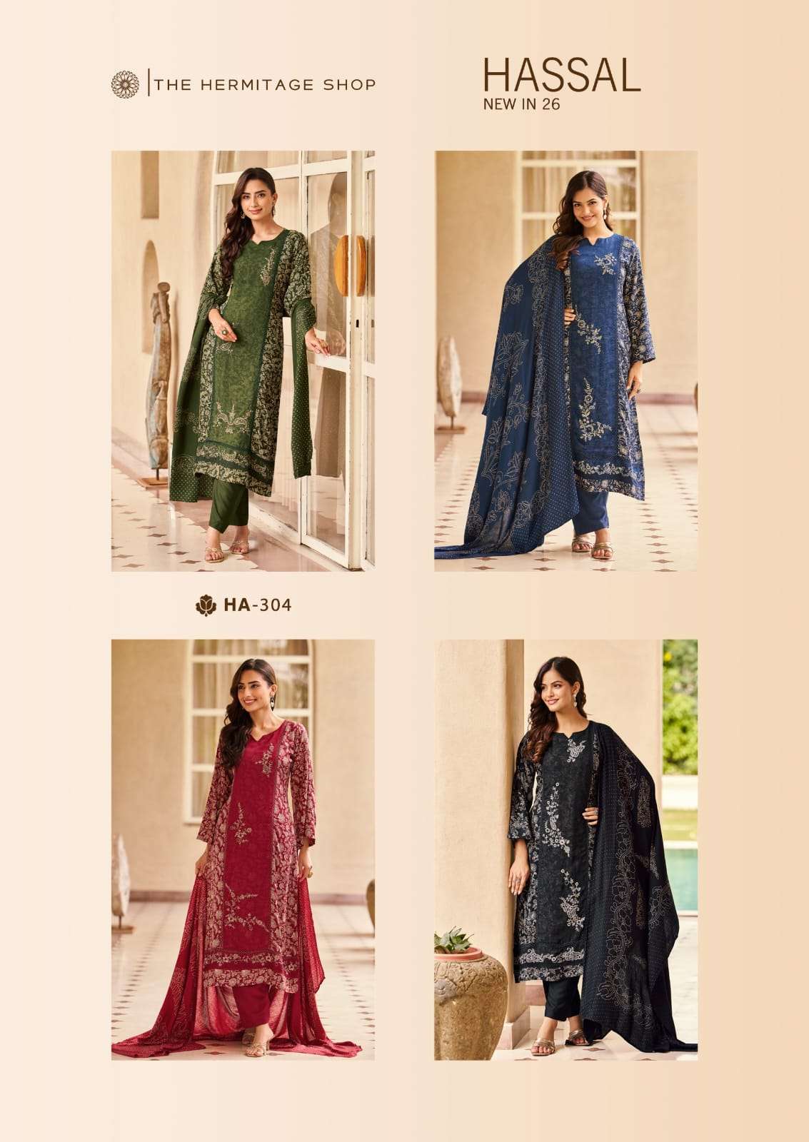 THE HERMITAGE SHOP HASSAL COTTON DISCHARGE PRINTS THREE PIECE KURTA SETS SUPPLIER 